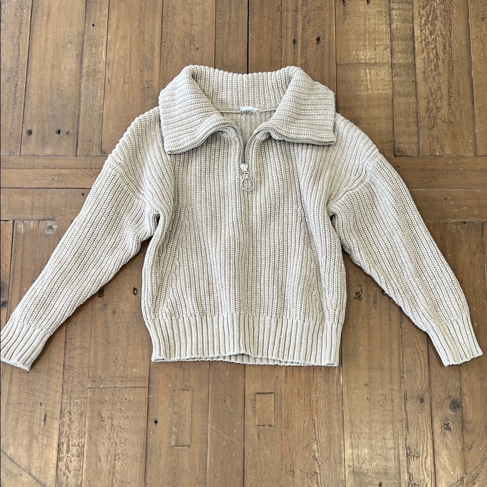 Jamie Kay wheat marle chunk knit quarter zip sweater kids 5 beige